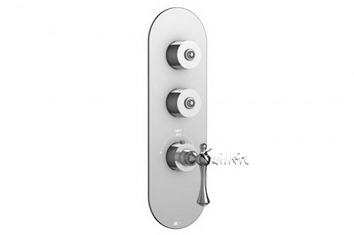 Aquabrass R32-7374-PC; Belmont-Regency; round thermostatic trim with 2 shut-off with regency & decoround handle; in Polished Chrome