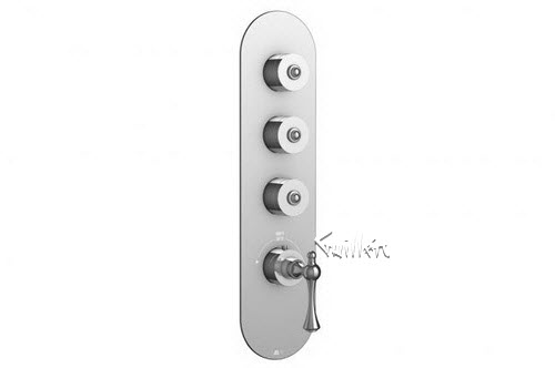 Aquabrass R33-7374-PC; Belmont-Regency; round thermostatic trim with 3 shut-off with regency & decoround handle; in Polished Chrome