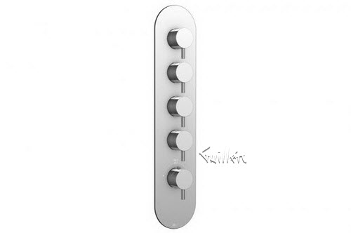 Aquabrass R34-6161-PC; Volare Curved-Volare Straight; round thermostatic trim with 4 shut-off with volare handle; in Polished Chrome