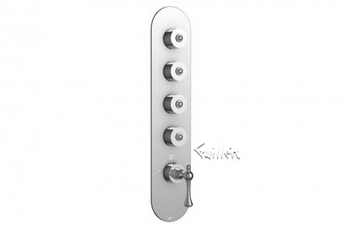 Aquabrass R34-7374-PC; Belmont-Regency; round thermostatic trim with 4 shut-off with regency & decoround handle; in Polished Chrome