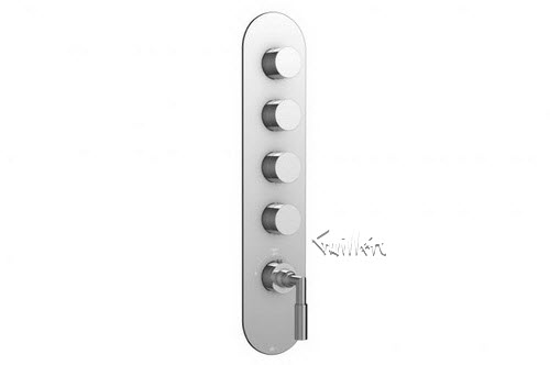 Aquabrass R34-7875-PC; ; round thermostatic trim with 4 shut-off with geo & uniround handle; in Polished Chrome