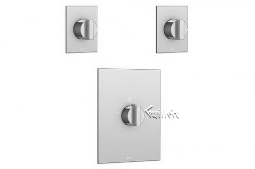 Aquabrass S24-2828-BN; Hey Joe; square thermostatic trim 2 shut-off with hey joe handle; in Brushed Nickel