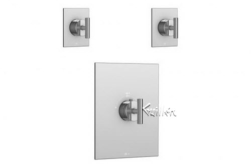 Aquabrass S24-3232-PC; Etna; square thermostatic trim 2 shut-off with loveme handle; in Polished Chrome