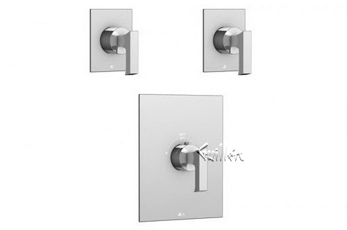 Aquabrass S24-3838-PC; Bridge; square thermostatic trim 2 shut-off with akashi handle; in Polished Chrome