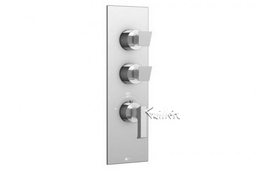Aquabrass S32-3837-PC; Bridge; square thermostatic trim with 2 shut-off with akashi & bridge handle; in Polished Chrome
