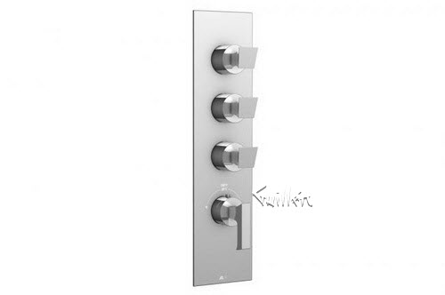 Aquabrass S33-3837-PC; Bridge; square thermostatic trim with 3 shut-off with akashi & bridge handle; in Polished Chrome