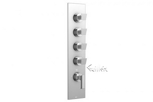 Aquabrass S34-3837-PC; Bridge; square thermostatic trim with 4 shut-off with akashi & bridge handle; in Polished Chrome