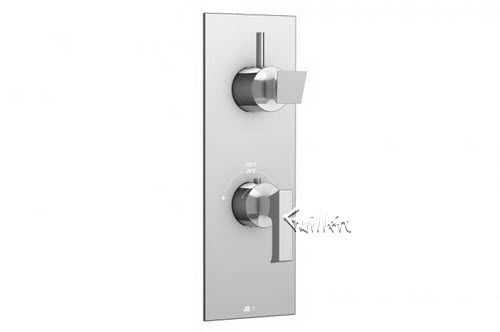 Aquabrass S39-3837-PC; Bridge; square thermostatic trim with 1 shut-off akashi & bridge handle; in Polished Chrome