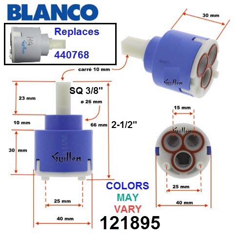 Blanco 121895;__ 2-1/2in SQ; kitchen single lever ceramic cartridge; in Unfinish; Replaces 2809; 163-2301; 2408; 164-2301; 1632301; 164301; 440768
