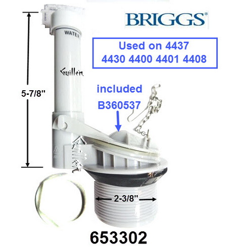 Briggs 653302; ; flush valve overflow; in Unfinish   356301; B356301; 356301RP; B351216