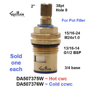 Danze DA507375W;;__ 2in 38pt; Hot cwc; 1/4 turn brass ceramic cartridge for pot filler; in Unfinish