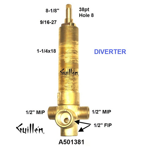 Danze A501381;;__ 8-1/8in 38pt; Diverter cartridge and valve assembly, in Unfinish