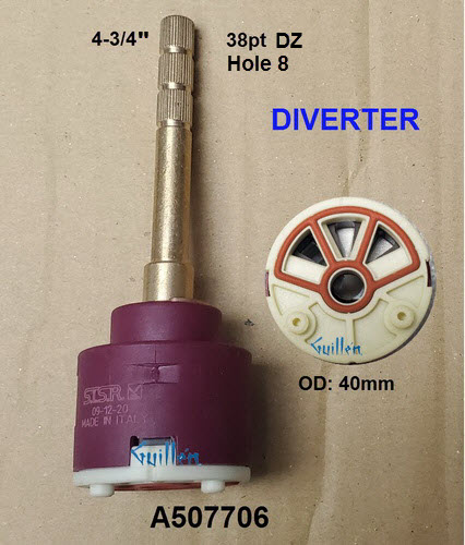 Danze A507706;;__ 4-3/4in 38pt; Diverter cartridge for 1/2" 4 port for roman tub and shower diverter; in Unfinish; Replaces DA507706