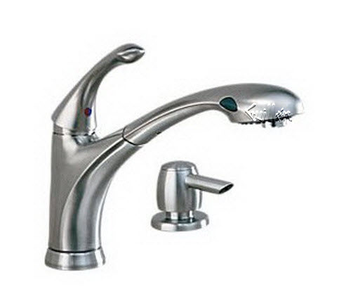 Delta 16927-SSSD-DST; Debonair; single handle pull out kitchen faucet with soap dispenser lever diamond valve; in Stainless; Discontinued Product