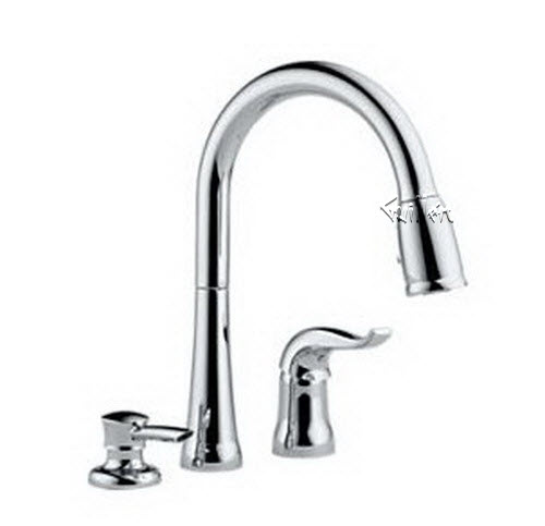 Delta 16970; Single handle lever pull down kitchen faucet with soap dispenser; technical part breakdown manuals specifications catalog