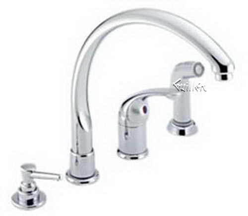 Delta 174; Single handle lever kitchen faucet with sidespray & soap dispenser; technical part breakdown manuals specifications catalog