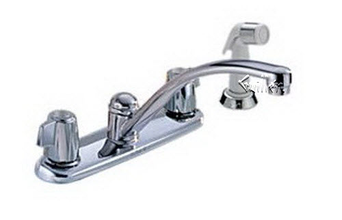 Delta 2400LF; two handle kitchen faucet with spray blade with sidespray; in Chrome