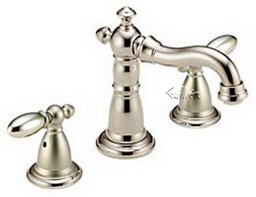 Delta 3555-PNLHP; Victorian; widespread bath faucet two handle lever with popup; in Polished Nickel; Discontinued Product