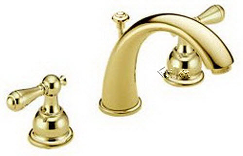 Delta 3583-PBLHP; C-Spouts; two handle widespread lavatory faucet less handles two handle less handle with popup; in Polished Brass; Discontinued Product