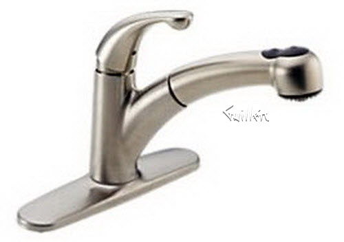 Delta 467-SS; Palo; kitchen pull down or out faucet single handle lever; in Stainless; Discontinued Product