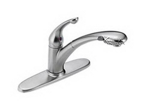 Delta 470-AR-DST; Signature; single handle pull out kitchen faucet lever diamond valve; in Arctic Stainless