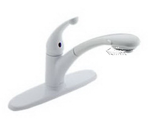 Delta 470-WH-DST; Signature; single handle pull out kitchen faucet lever diamond valve; in White