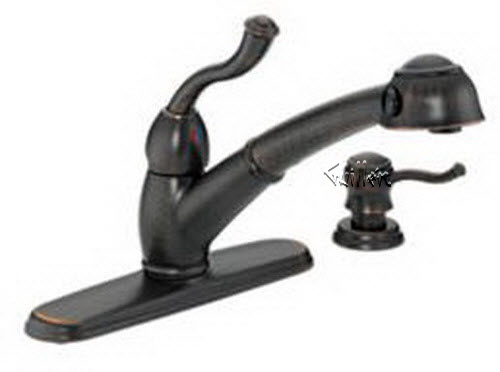 Delta 473-RBSD; Saxony; 1 handle pullout kit soap disp saxony series single handle lever; in Oil-Rubbed Bronze; Discontinued Product