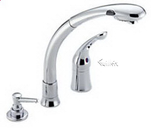 Delta 476; Single handle lever pull out kitchen faucet with soap dispenser; technical part breakdown manuals specifications catalog