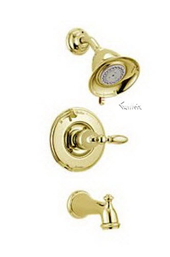 Delta T14455-PBLHP; Victorian; monitor 14 series tub and shower trim less handle less handle 1400 series universal; in Polished Brass