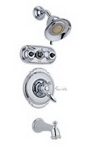 Delta T1855; Single handle lever 1800 jetted tub shower system trim only; technical part breakdown manuals specifications catalog