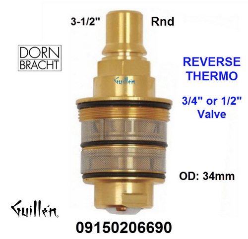 Dornbracht 09150206690; ; __ 3-1/4in Rnd; Reverse thermostatic cartridge for 3/4 or 1/2in valve; in unfinish; for Standard use 9015020650090 or 09150206590