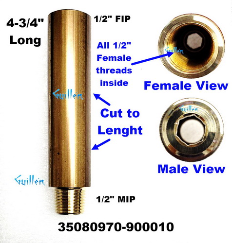 Dornbracht 35080970-900010; ;__ 4-3/4in 1/2in mip x 1/2in fip; Extension adaptor nipple; in Brass; Replaces 408320031