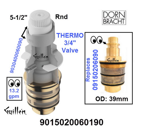 Dornbracht 9015020060190;;__ 5-1/2in Rnd; Thermostatic cartridge 13.2 gpm with calibration controler for 3/4in valve; in Unfinish; Replaces 09150206090