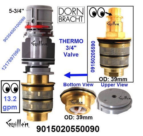 Dornbracht 9015020550090;;__ 5-3/4in Rnd; Thermostatic cartridge 13.2 gpm with calibration regulator for 3/4in valve; in Unfinish; Replaces 09150205590