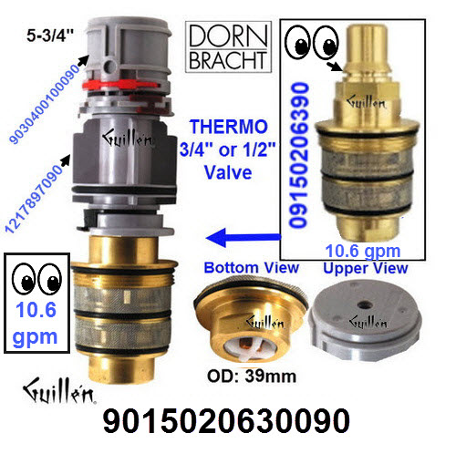 Dornbracht 9015020630090;;__ 5-3/4in Rnd; Thermostatic cartridge 10.6 gpm with calibration regulator for 3/4in or 1/2in valve; in Unfinish; Replaces 09150206390