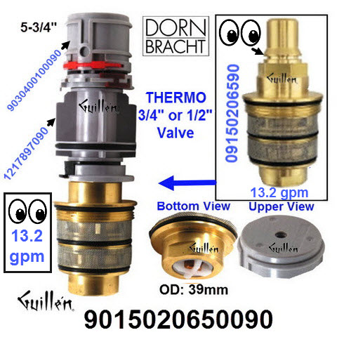 Dornbracht 9015020650090;;__ 5-3/4in Rnd; Thermostatic cartridge 13.2 gpm with calibration regulator for 3/4in or 1/2in valve; in Unfinish; Replaces 09150206590