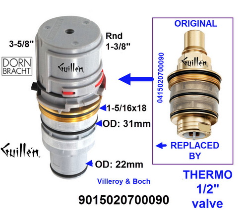 Dornbracht 9015020700090; ; __ 3-5/8in Rnd; Thermostat cartridge with calibration control for 1/2in valve ; in unfinish; Replaces 09150207090; 0415020700090