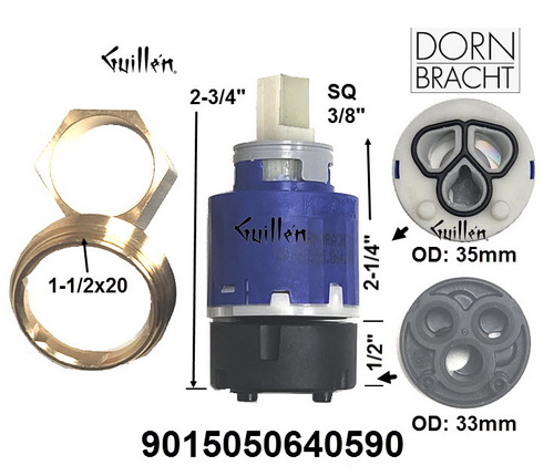 Dornbracht 9015050640590;;__ 2-3/4in SQ; Single lever cartridge With adapter plate; in Unfinish