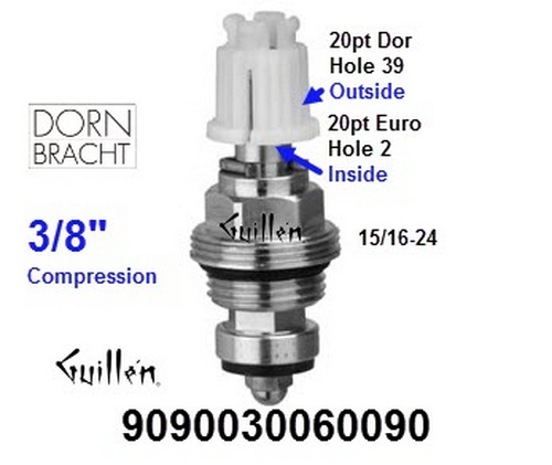 Dornbracht 9090030060090; ; __ UNK 20pt; Piston stem cartridge or compression head part with 3/8in flow; in Unfinish