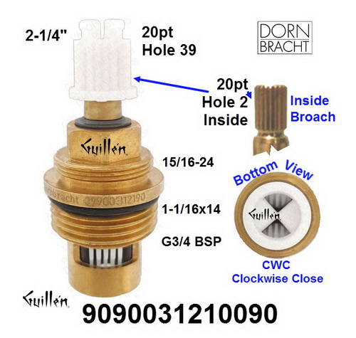 Dornbracht 9090031210090; ; __ 2-1/4in 20pt; Hot cwc; 1/4 Turn brass ceramic cartridge 3/4in with adapter; in Unfinish