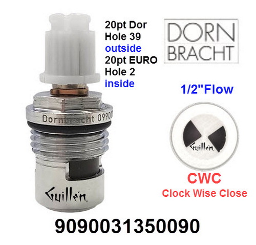 Dornbracht 9090031350090; ; __ UNK 20pt; Hot cwc; 1/4 Turn brass ceramic cartridge 1/2in with adapter; in Unfinish