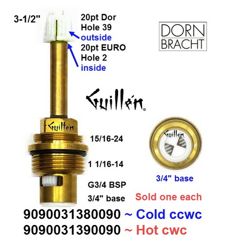 Dornbracht 9090031390090; ; __ 3-1/2in 20pt; Hot cwc; 1/4 Turn brass ceramic cartridge 3/4in with adapter; in Unfinish