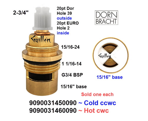Dornbracht 9090031450090; ; __ 2-3/4In 20pt; Cold ccwc; 1/4 Turn brass ceramic cartridge 3/4in with adapter; in Unfinish