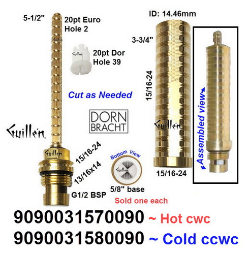 Dornbracht 9090031570090;; __ 5-1/2in 20pt; Hot cwc; 1/4 Turn brass ceramic cartridge 1/2 in with sleeve; In Unfinish