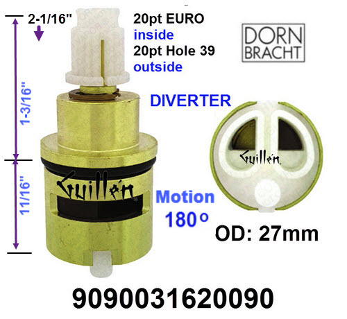 Dornbracht 9090031620090;;__ 2-1/8in 20pt; Diverter cartridge Lifetime Progressive 180; in Unfinish