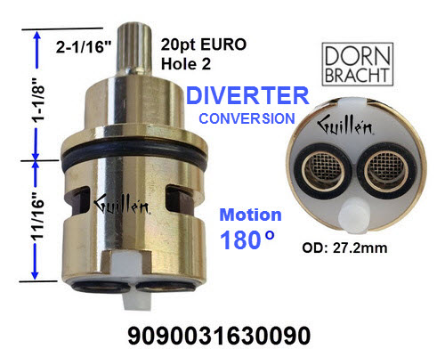 Dornbracht 9090031630090; ; __ 2-1/16in 20pt; Diverter cartridge 29 x 57 mm; 180 degree motion ; in Unfinish
