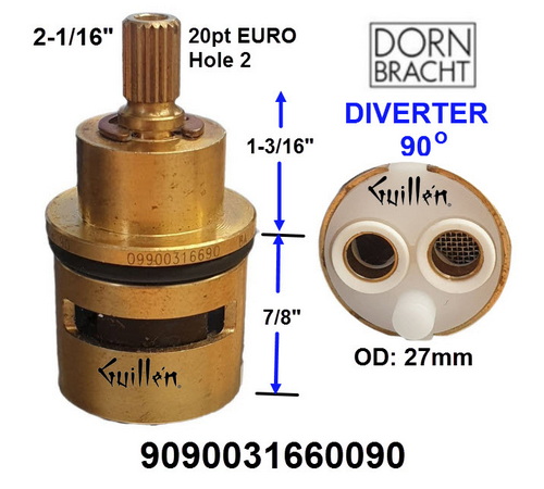 Dornbracht 9090031660090;;__ 2-1/16in 20pt; Diverter cartridge Temperature control unit Lifetime Motion 90; in Unfinish