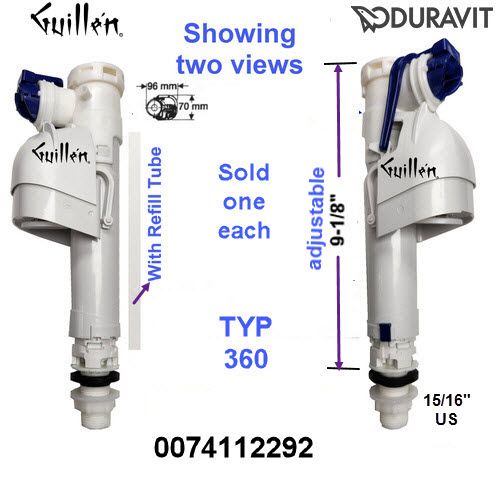 Duravit 0074112292; 360; Fill valve for bottom supply 15/16in us; in White and Blue; Replaces 0074112200; 0074117300; 0074117600; 0074117500;