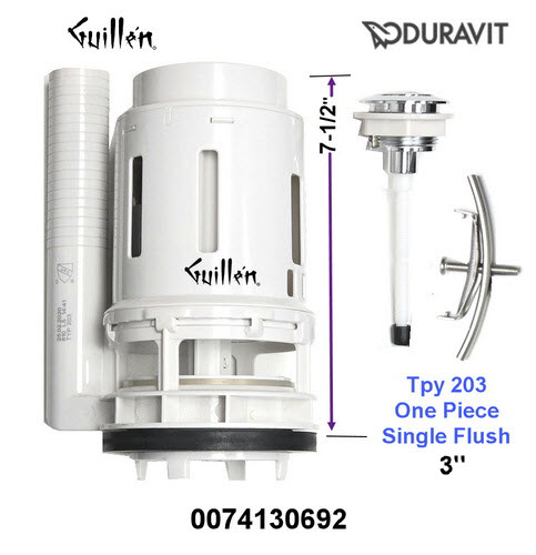 Duravit 0074130692; 203; Flush valve 1 piece single flush 3 inch with flush button; in Unfinish; Replaces 0074139900; 0074130600;