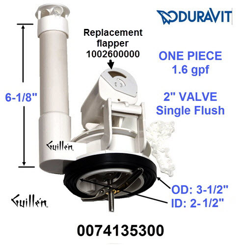 Duravit 0074135300; Medici; Flush valve 2" plastic one piece 1.6 gpf single Flush; in Unfinish; ;